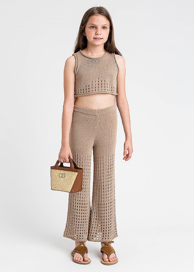 Футболка, Топ в'язаний, з люрексом, Коричневий, TWINSET Італія, 25VL