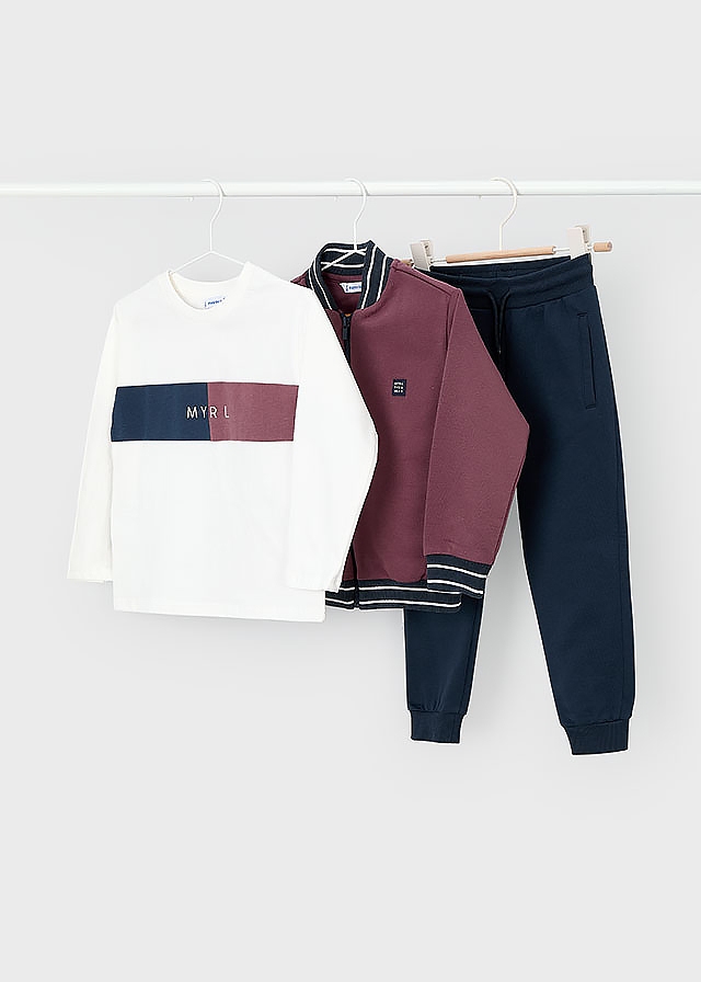 Комплект, Кофта + джемпер + сині штани (утеплений), Бордовий, Mayoral Іспанія, 26OZ