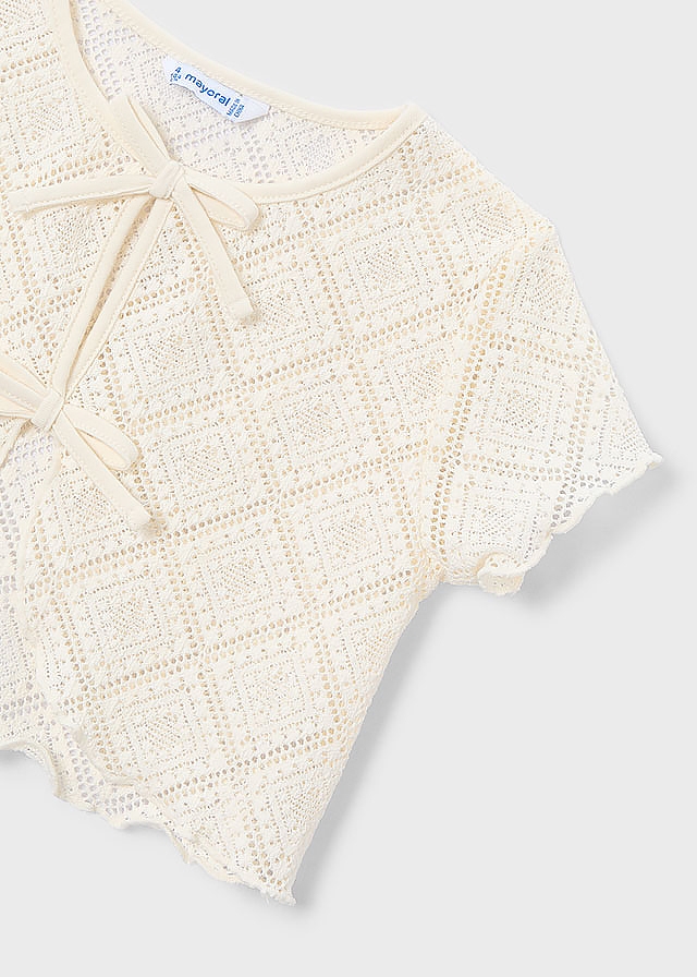 Комплект, укорочений Футболка + топ, Кремовий, Mayoral Іспанія, 26VL