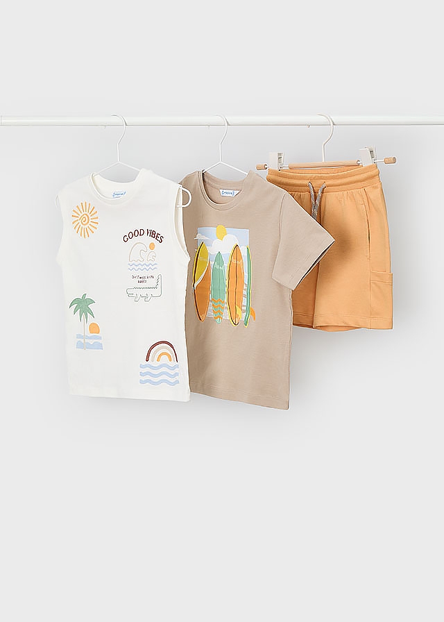 Комплект, Футболка 2 шт. + бурштинові шорти  Темний, Бежевий, Mayoral Іспанія, 26VL