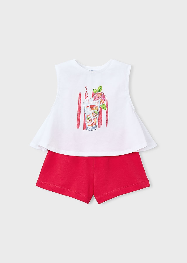 Комплект, Футболка біла + шорти, Червоний, Mayoral Іспанія, 26VL