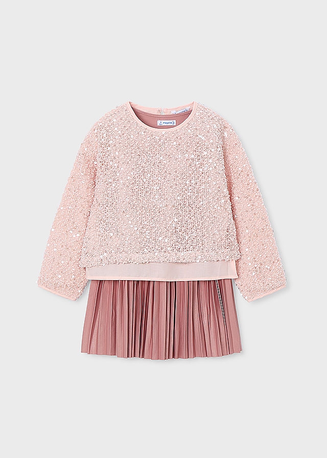Комплект, Сукня + светр в паєтках, Персиковий, Mayoral Іспанія, 26OZ