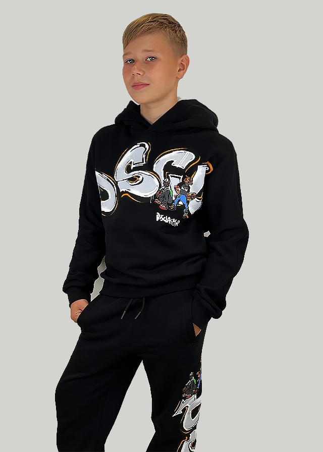 Пуловер, утеплений, з капюшоном, Чорний, DISCLAIMER Італія, 25OZ