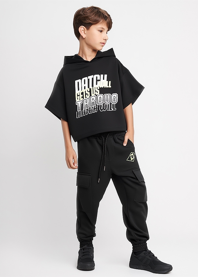 Футболка, з капюшоном, Чорний, DATCH Італія, 26VL