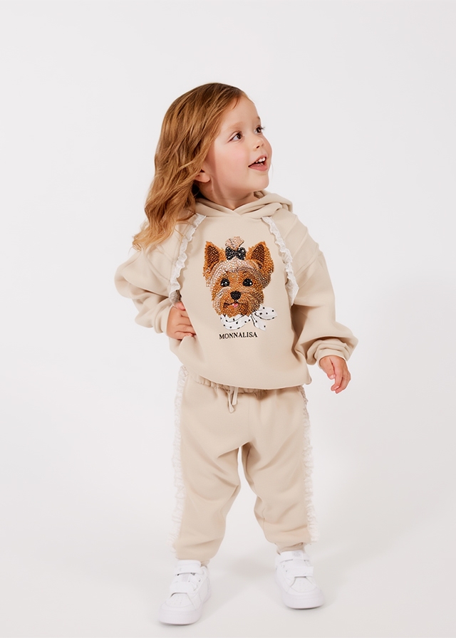 Комплект, Пуловер з капюшоном + штани, Бежевий, MONNALISA Італія, 26VL