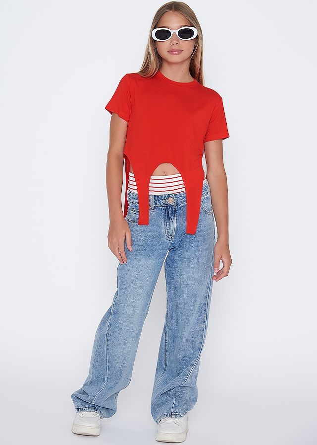 Штани, джинсові + шорти в червону смужку, Блакитний, To Be Too Італія, 25VL