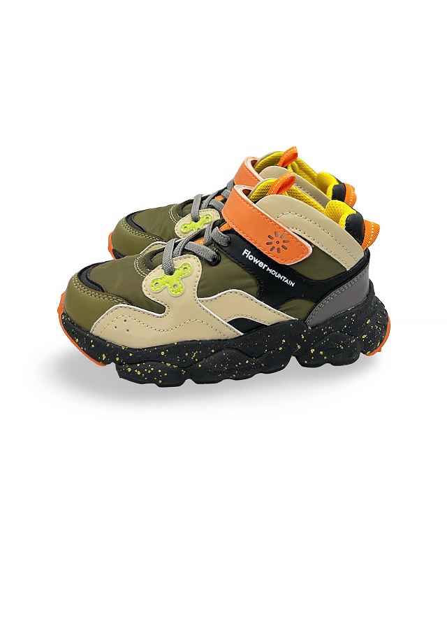 Кросівки, (бежеві вставки, помаранчева липучка), Зелений, Flower Mountain Італія, 25OZ