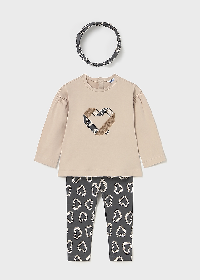 Комплект, Джемпер бежевий + легінси + пов'язка на голову, Темно-сірий, Mayoral Іспанія, 26OZ
