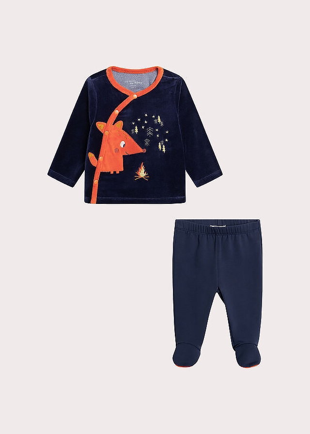 Комплект, Кофта + повзуни утеплені  (велюровий), Темно-синій, Du pareil au meme Франція, 26OZ