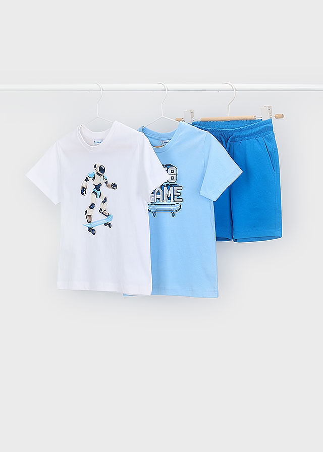 Комплект, Футболка 2 шт. + сині шорти, Блакитний, Mayoral Іспанія, 26VL