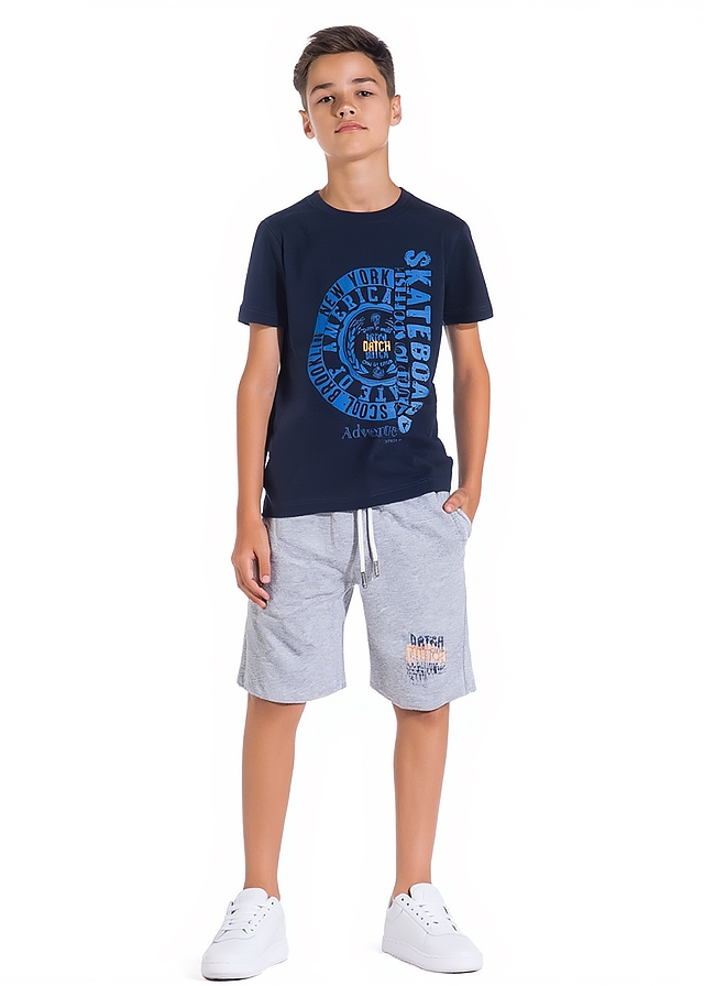 Комплект, Футболка + сірі шорти, Темно-синій, DATCH Італія, 26VL