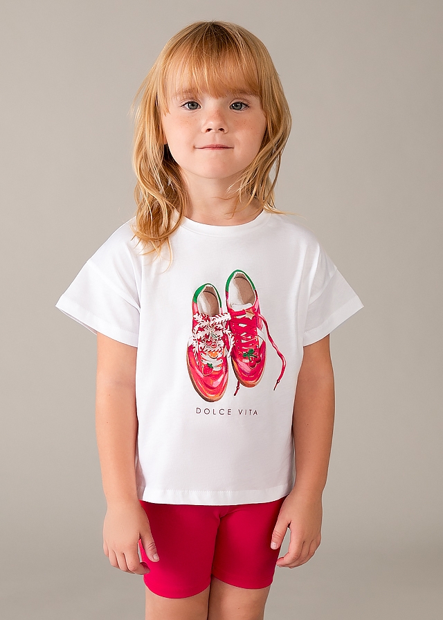 Комплект, Футболка біла + шорти, Червоний, Mayoral Іспанія, 26VL