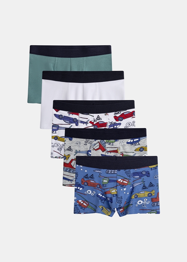 Білизна, Боксери 5 шт. Зелений, Синій, Сірий,, Білий, Du pareil au meme Франція, 26VL