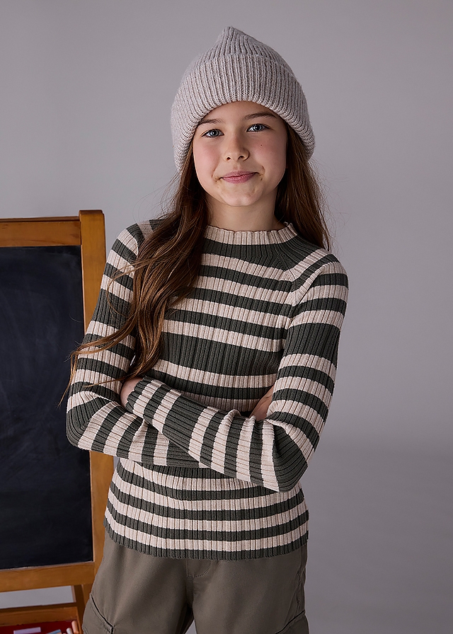 Светр, Гольф у бежеву смугу, Зелений, Mayoral Іспанія, 26OZ