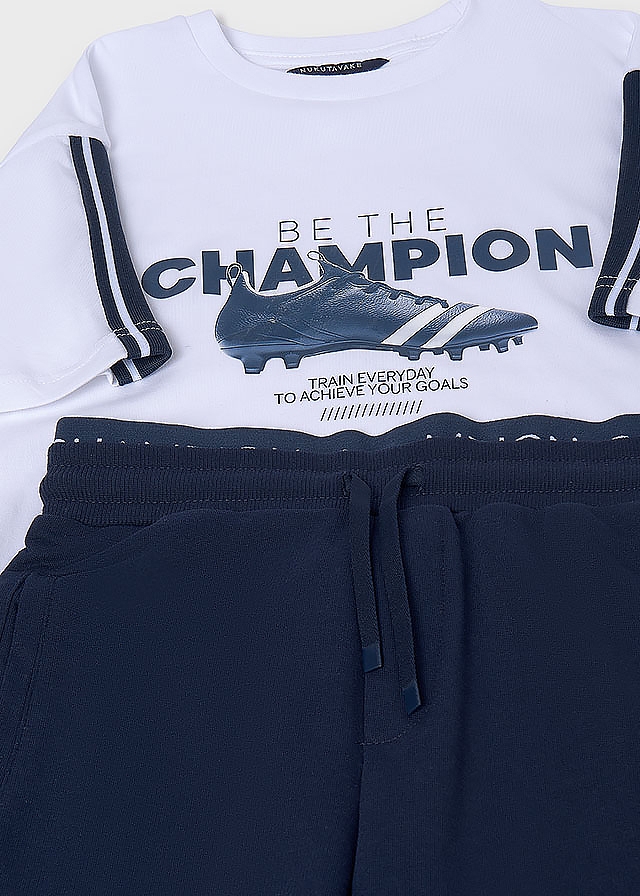 Комплект, Футболка біла + шорти, Темно-синій, Mayoral Іспанія, 26VL