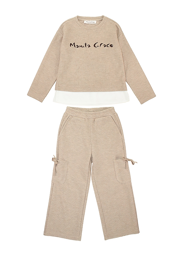 Комплект, Пуловер + штани, Бежевий, Manila Grace Італія, 26OZ