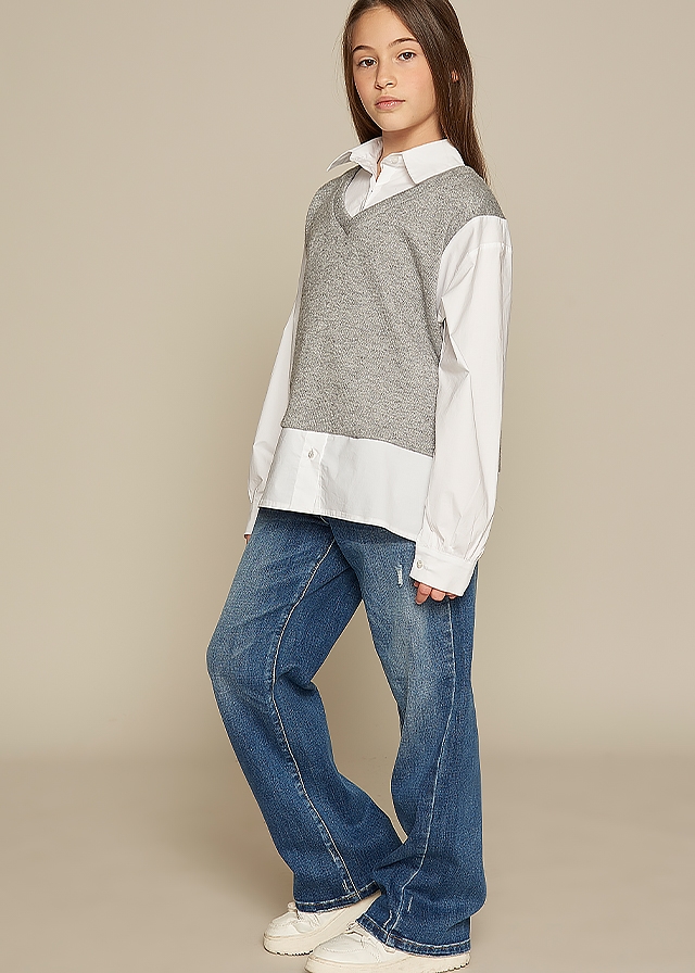 Блуза, сірий жилет-обманка, Білий, Manila Grace Італія, 25OZ