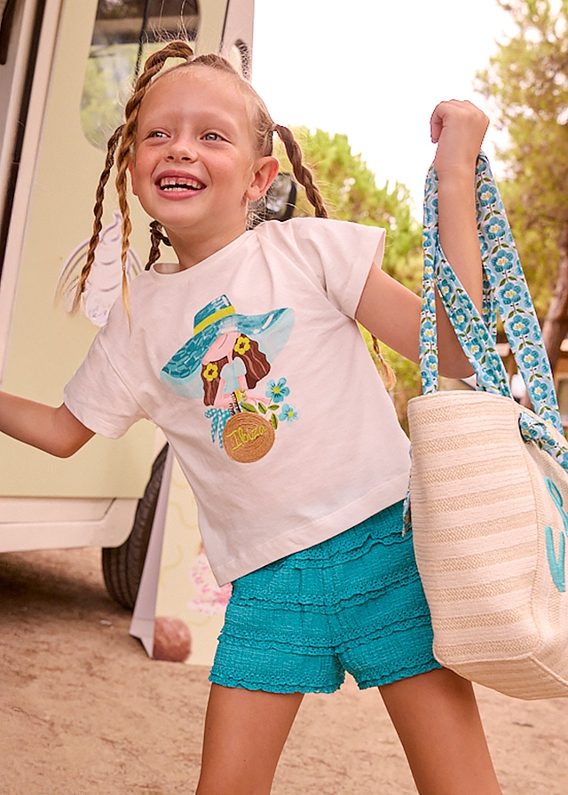 Комплект, Футболка біла + шорти, Бірюзовий, Mayoral Іспанія, 26VL