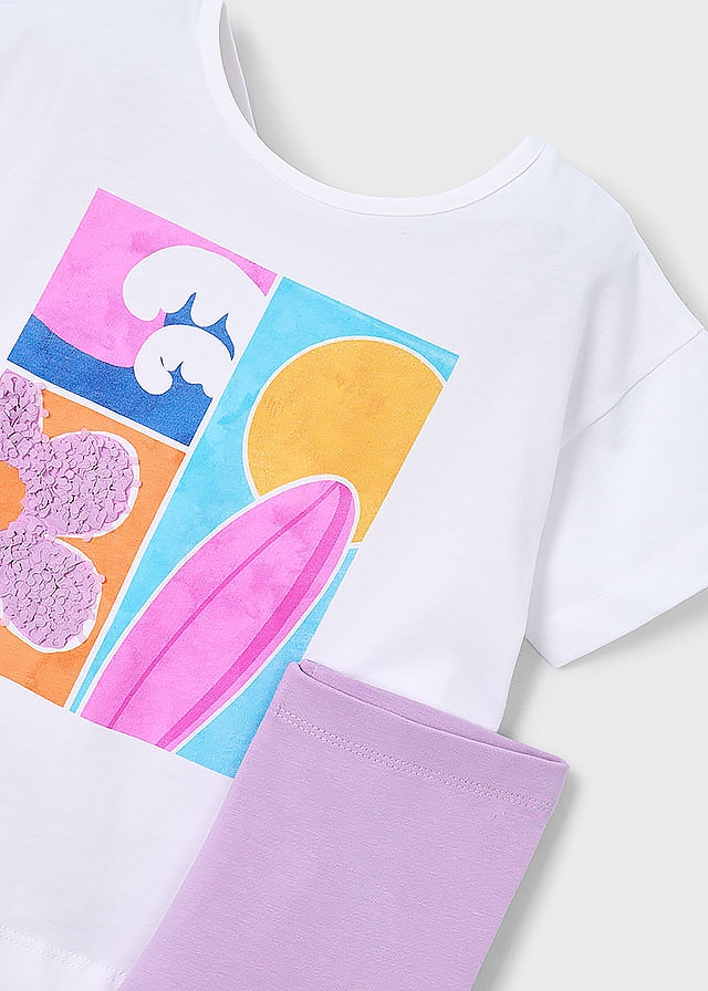 Комплект, Футболка біла + легінси, Бузковий, Mayoral Іспанія, 26VL