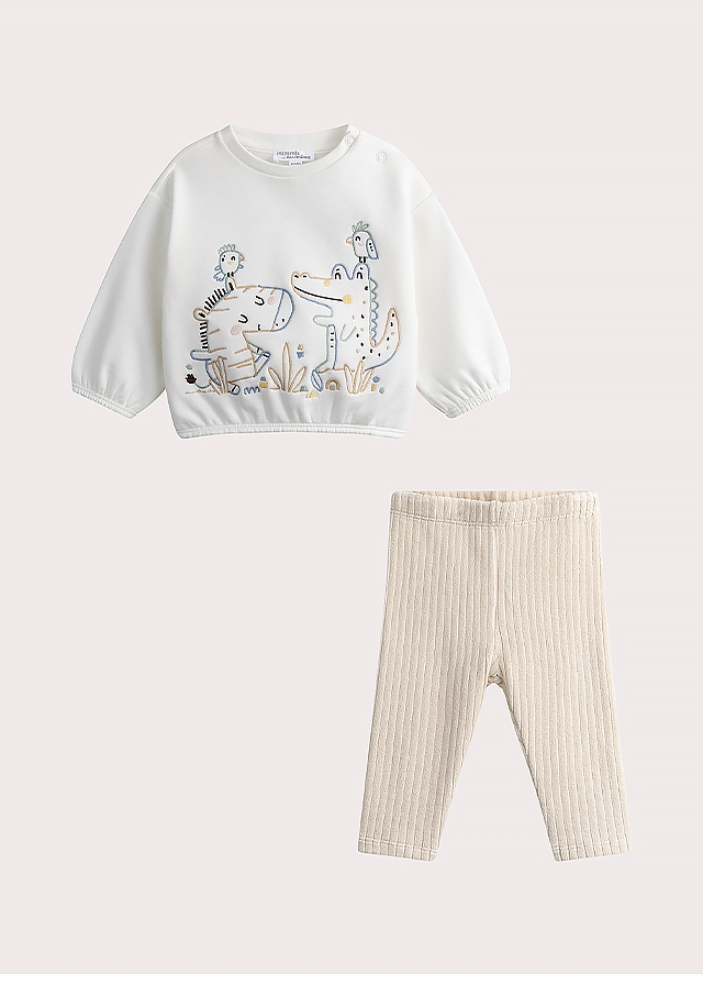 Комплект, Пуловер утеплений + бежеві штани, Білий, Du pareil au meme Франція, 25VL