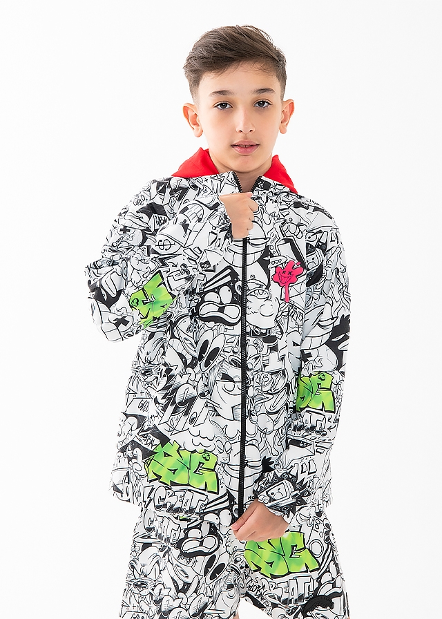 Куртка, з червоним капюшоном, Білий, SPRAYGROUND США, 26VL