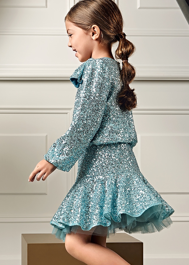 Комплект, в паєтка. Блуза + спідниця, Бірюзовий, AbelLula Іспанія, 26OZ