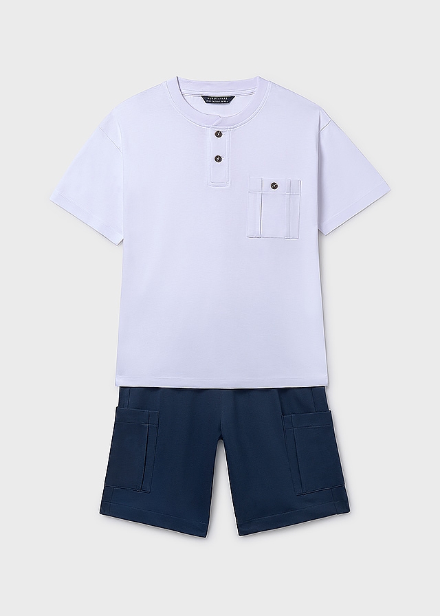 Комплект, Футболка біла + шорти, Темно-синій, Mayoral Іспанія, 26VL