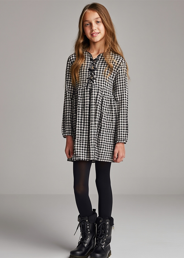 Сукня, Довгий рукав, в клітинку, Чорний, Mayoral Іспанія, 26OZ